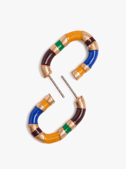 Elongated Hoop Earrings With Enamel