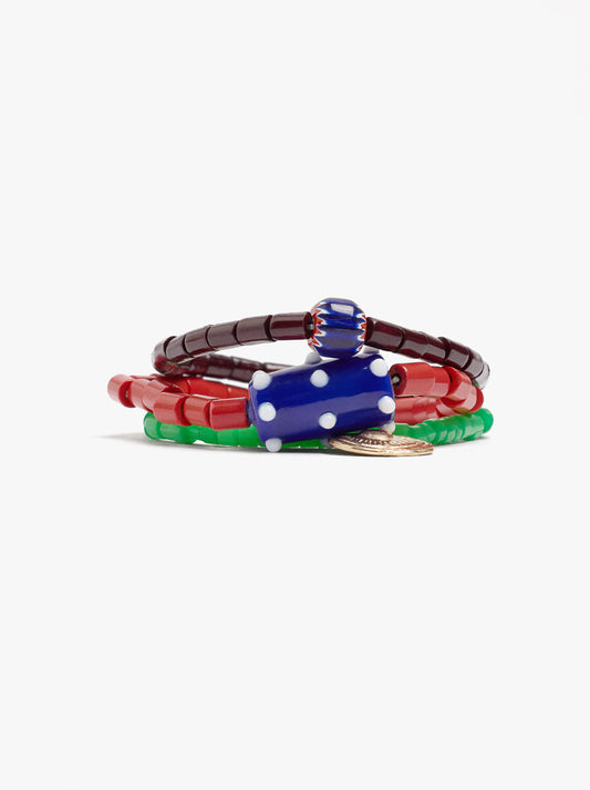 Set Of Elastic Bracelets With Glass Beads