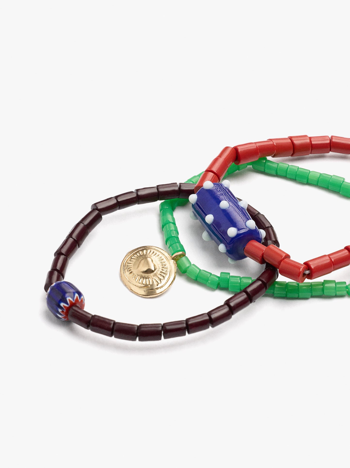 Set Of Elastic Bracelets With Glass Beads