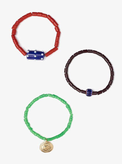 Set Of Elastic Bracelets With Glass Beads