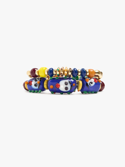 Set Of Elastic Bracelets With Glass Beads