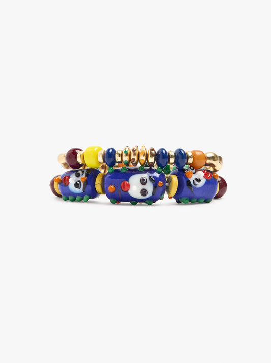 Set Of Elastic Bracelets With Glass Beads