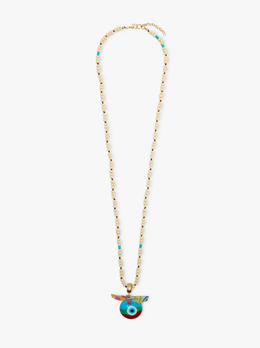 Beaded Necklace With Glass Eye Pendant