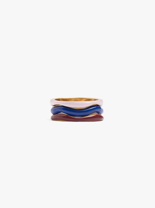 Set Of Wavy Rings With Enamel