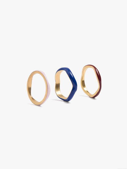 Set Of Wavy Rings With Enamel