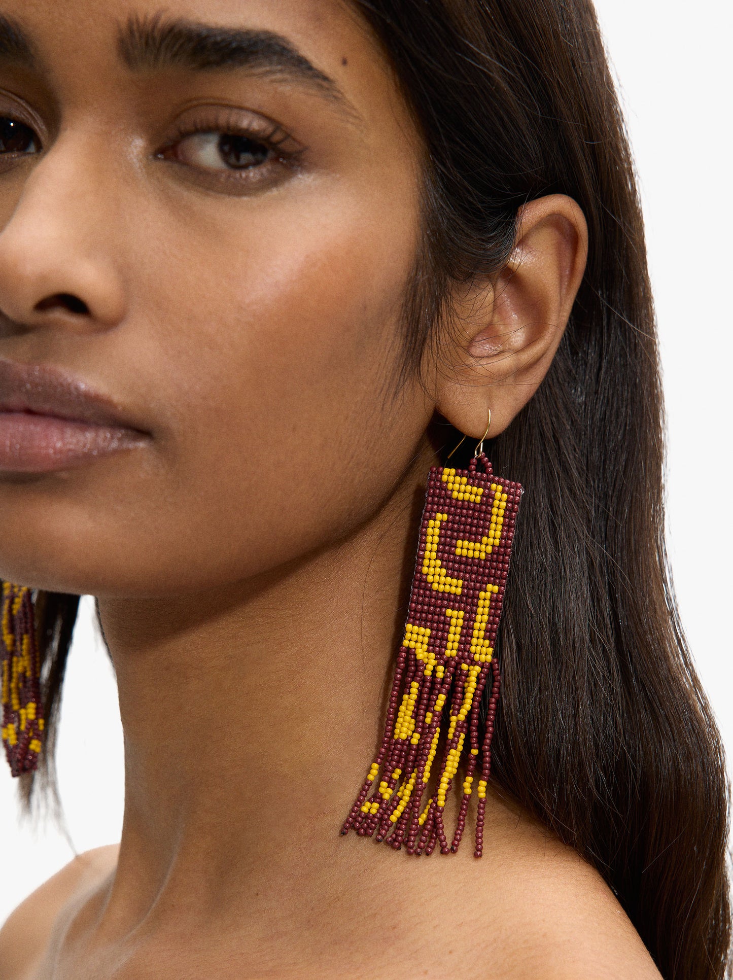 Rectangular Earrings With Glass Beads