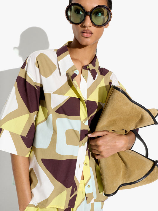 Shirt With Geometric Printed 100% Cotton