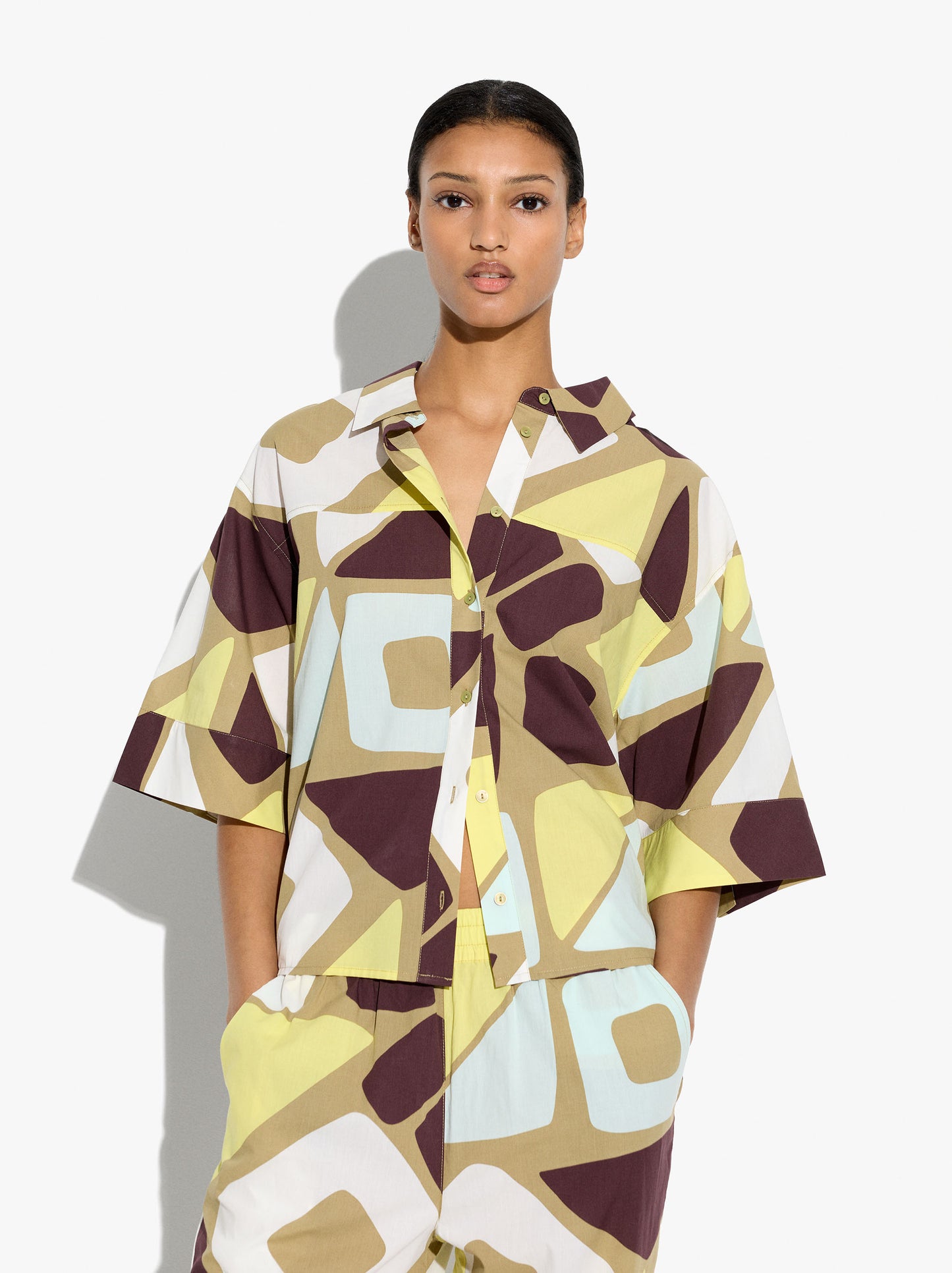 Shirt With Geometric Printed 100% Cotton