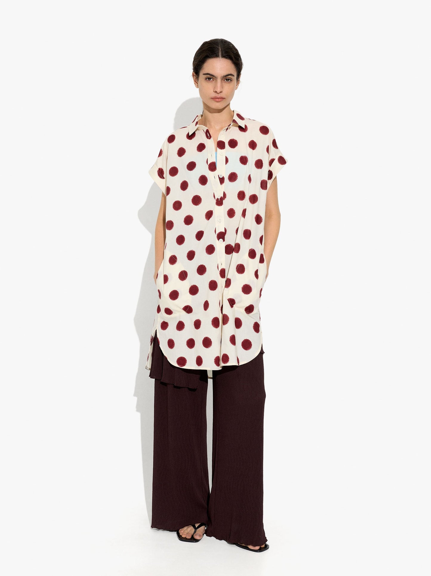 Shirt Dress Printed With Polka Dots 100% Cotton