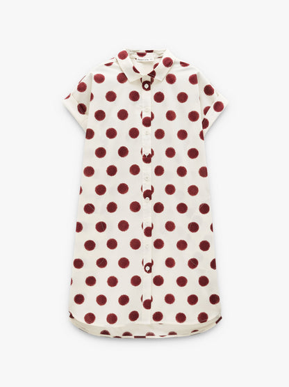 Shirt Dress Printed With Polka Dots 100% Cotton