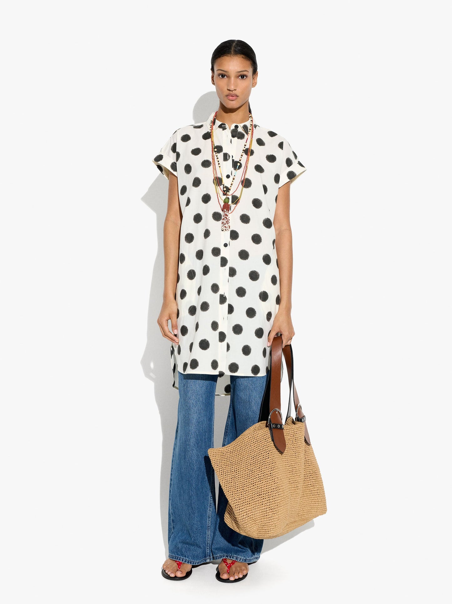 Shirt Dress Printed With Polka Dots 100% Cotton