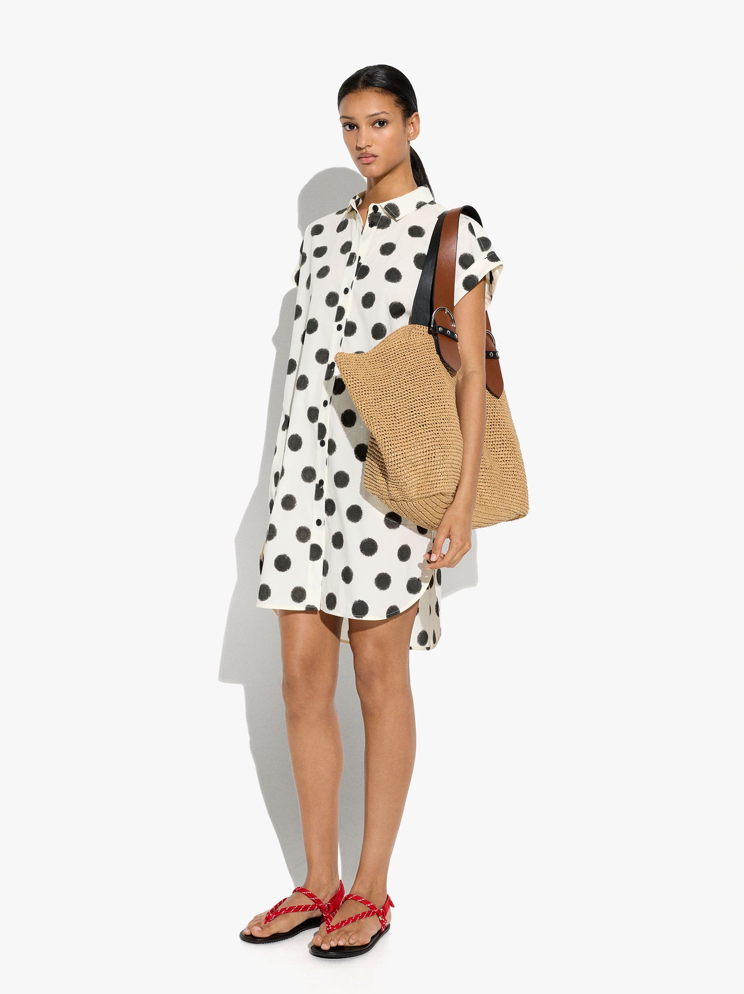 Shirt Dress Printed With Polka Dots 100% Cotton