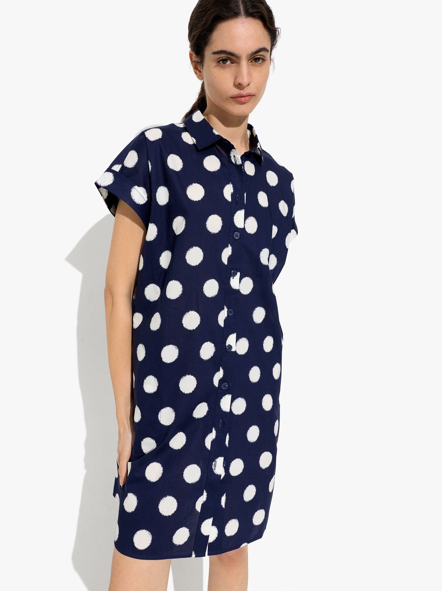 Shirt Dress Printed With Polka Dots 100% Cotton