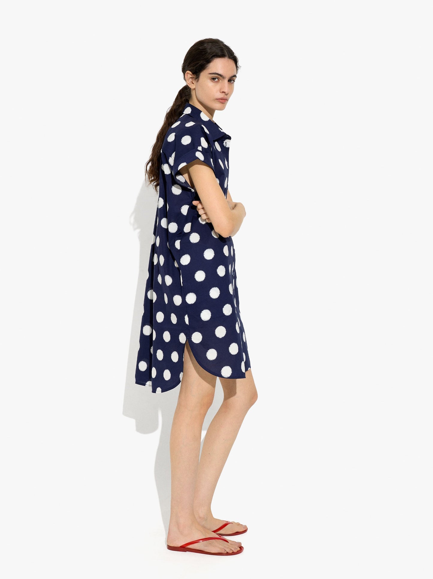 Shirt Dress Printed With Polka Dots 100% Cotton