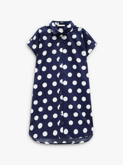 Shirt Dress Printed With Polka Dots 100% Cotton