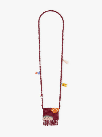 Long Necklace Of Glass Beads With Pocket