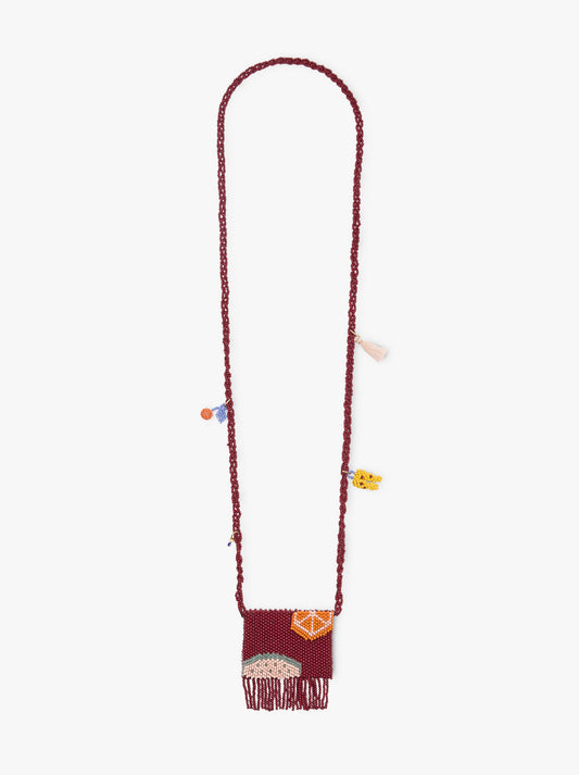 Long Necklace Of Glass Beads With Pocket