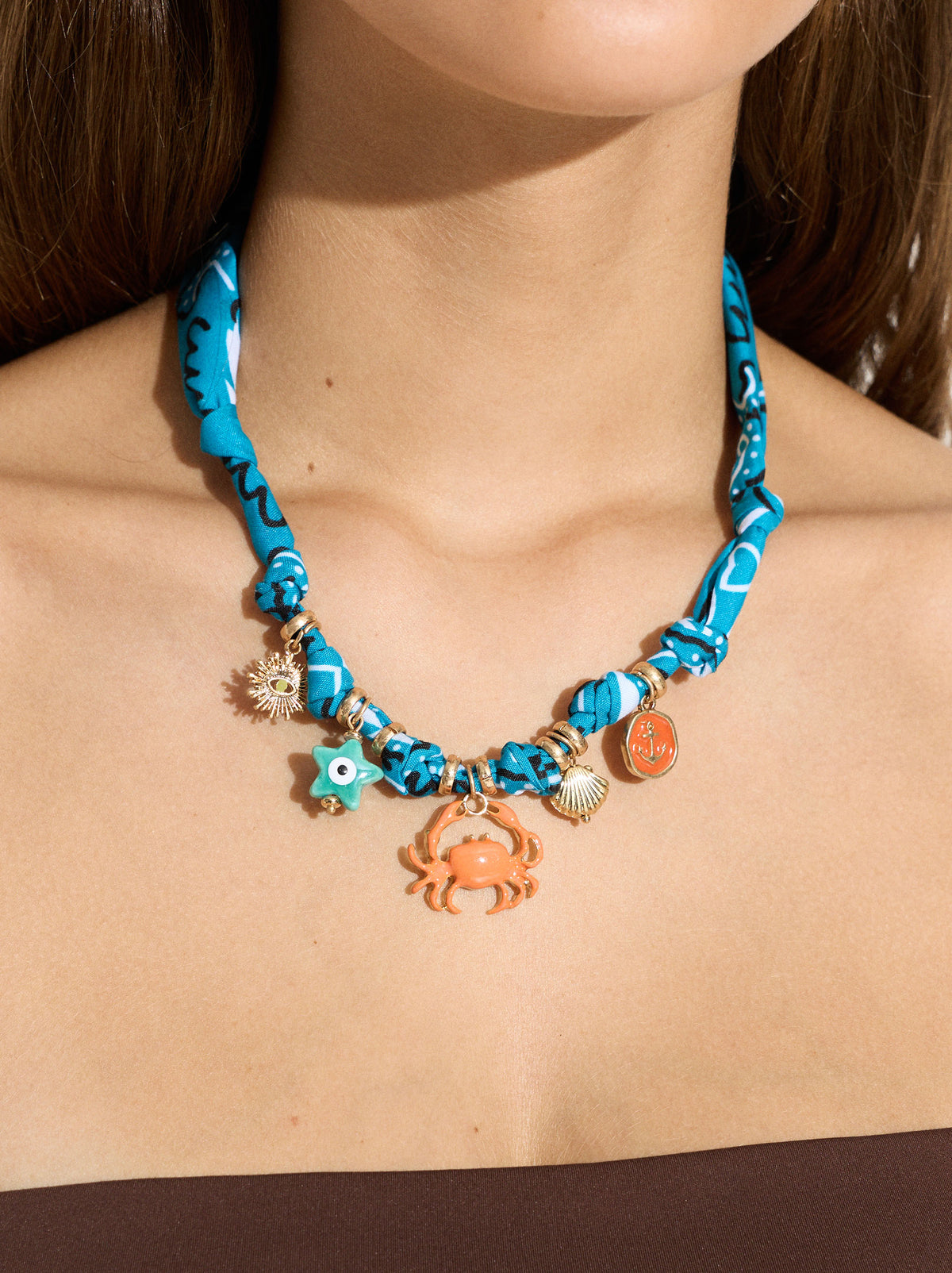 Fabric Necklace With Marine Charms