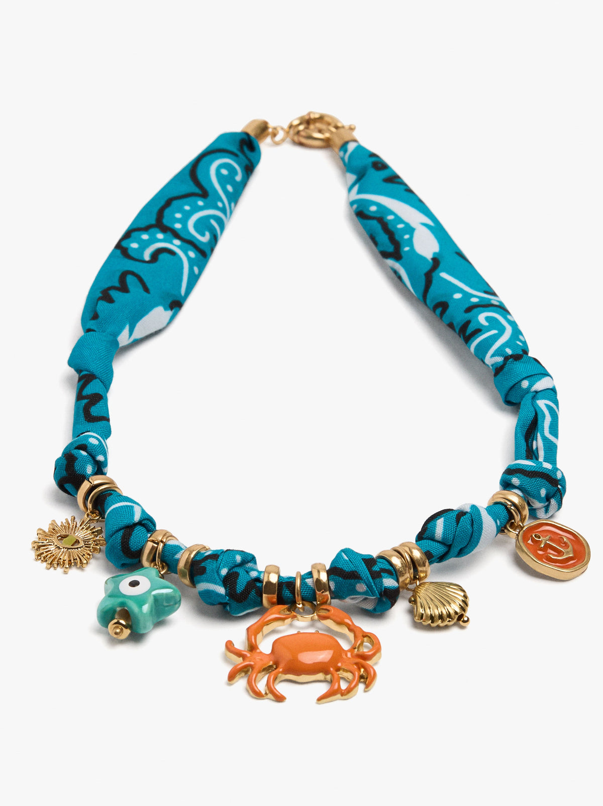 Fabric Necklace With Marine Charms