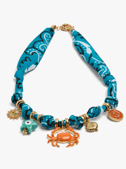Fabric Necklace With Marine Charms