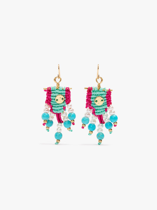 Earrings With Cord And Stone Beads