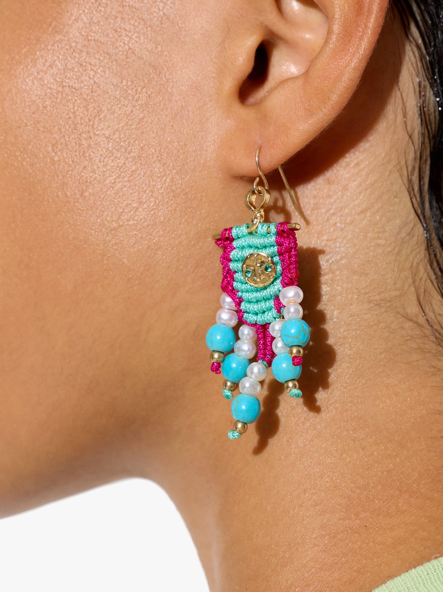 Earrings With Cord And Stone Beads
