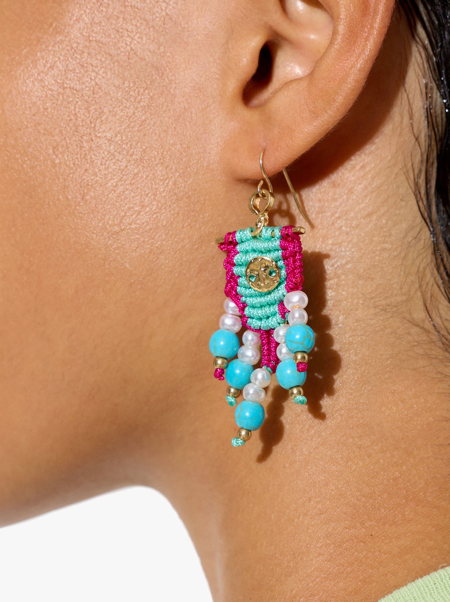 Earrings With Cord And Stone Beads