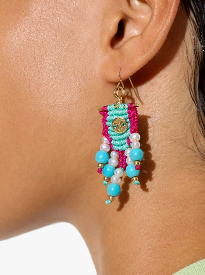 Earrings With Cord And Stone Beads