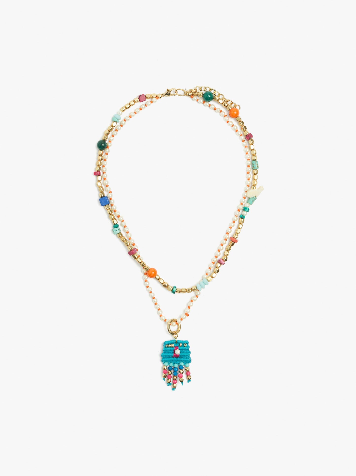 Double Necklace With Stone And Resin Beads