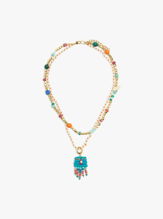 Double Necklace With Stone And Resin Beads