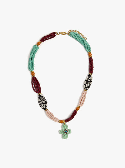 Short Necklace Segmented With Glass Beads