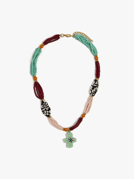 Short Necklace Segmented With Glass Beads