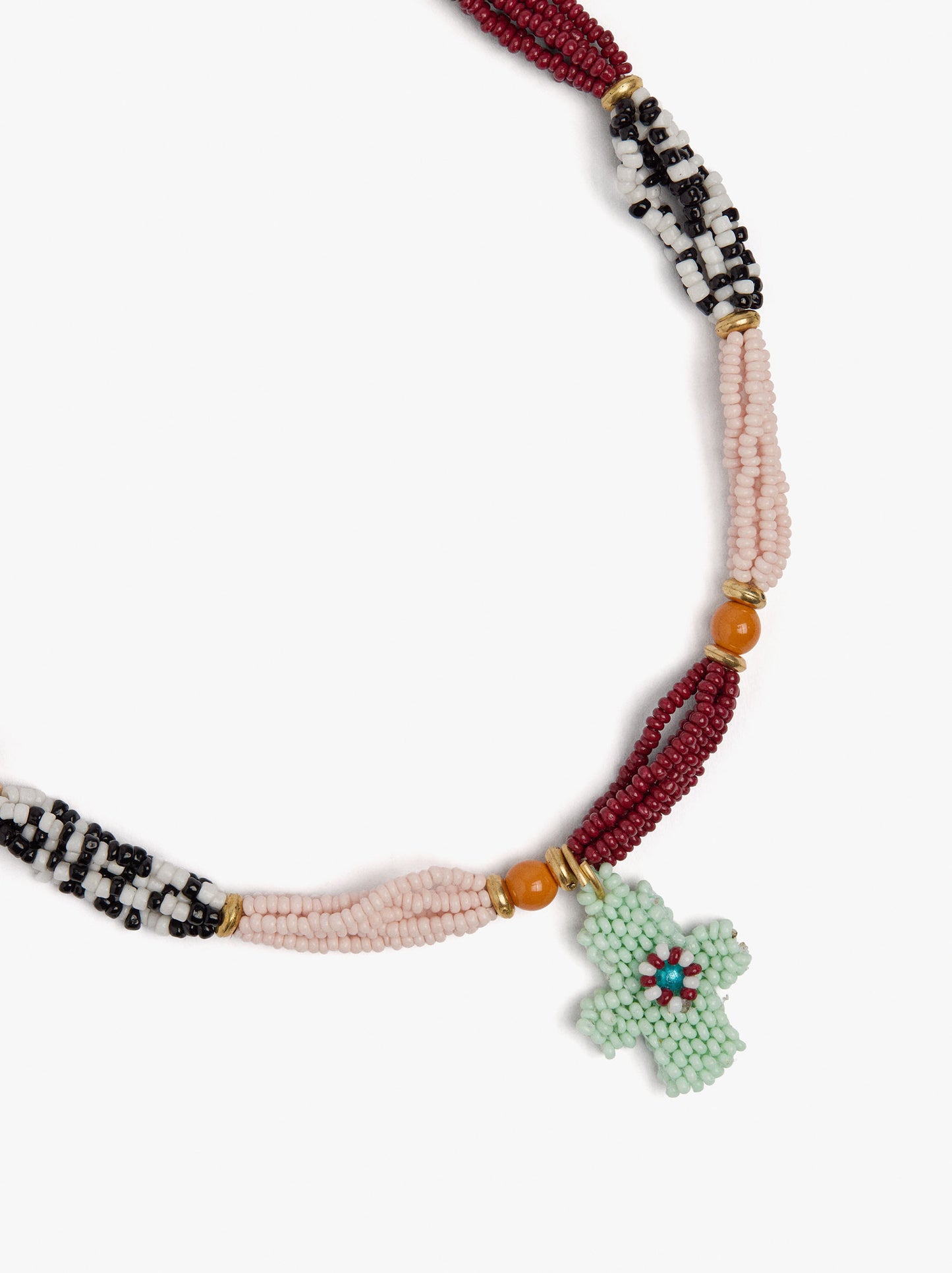 Short Necklace Segmented With Glass Beads
