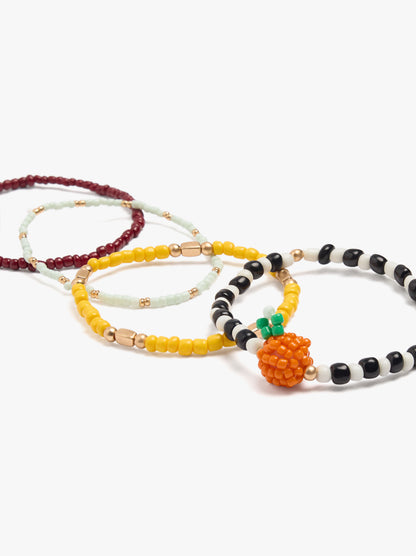 Set Of Elastic Bracelets With Beads