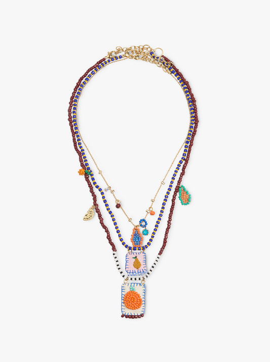 Set Of Necklaces With Multicolor Glass Beads