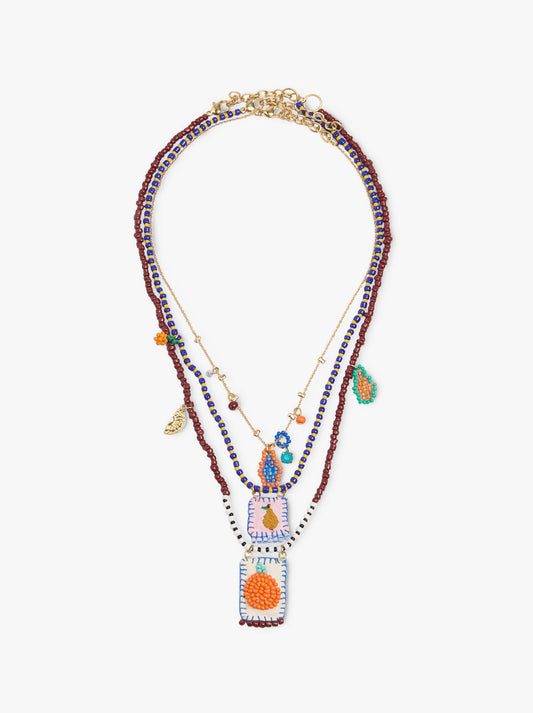 Set Of Necklaces With Multicolor Glass Beads