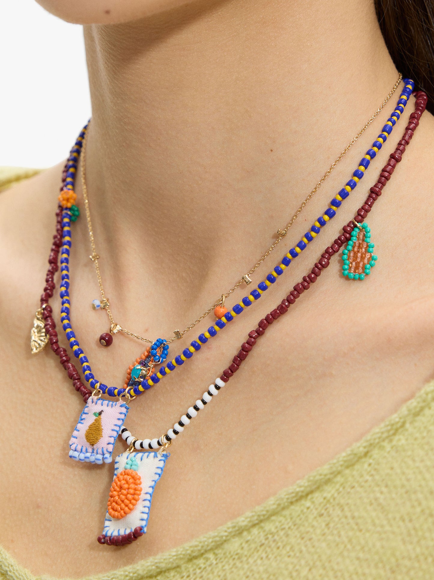 Set Of Necklaces With Multicolor Glass Beads