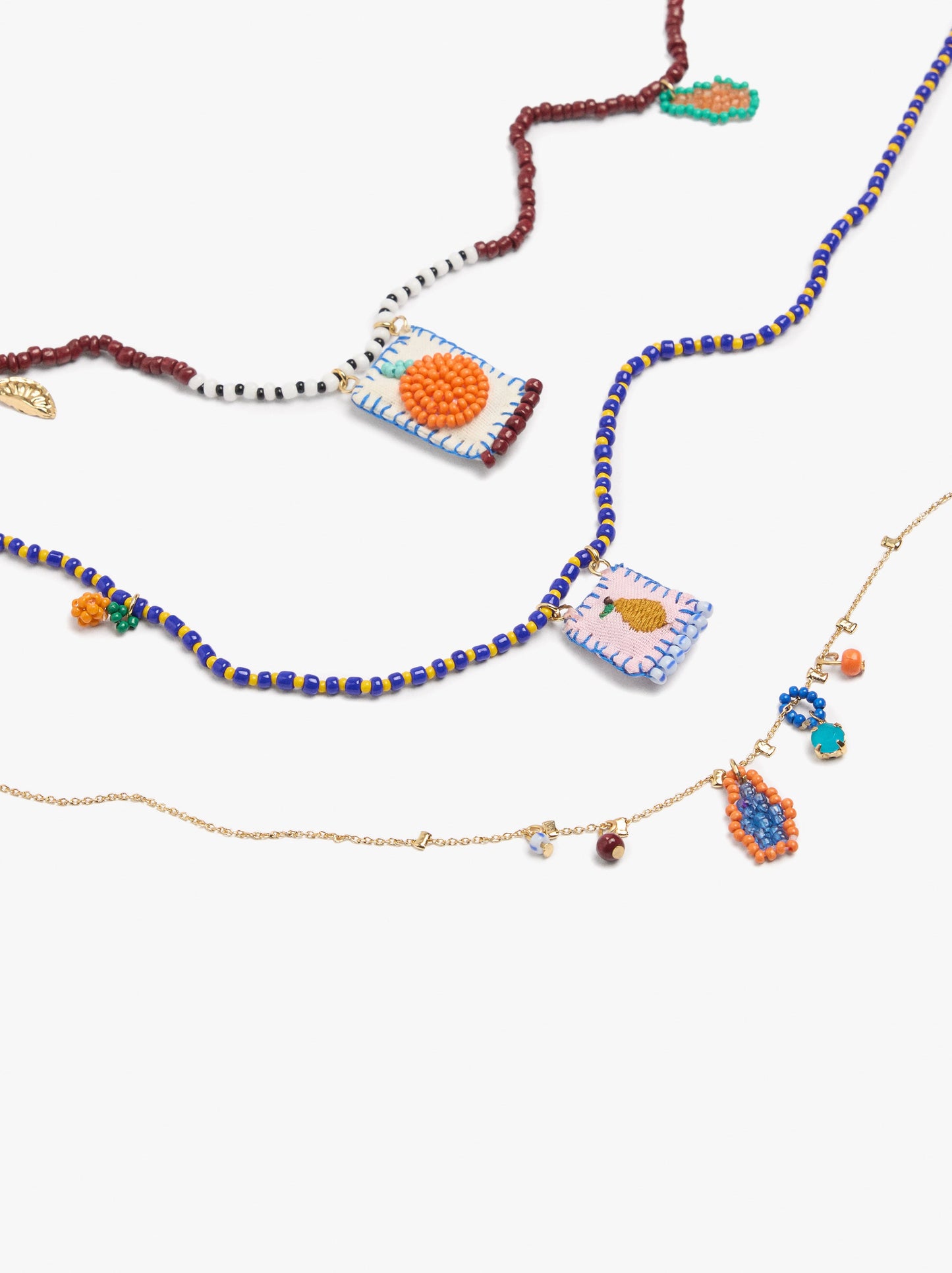 Set Of Necklaces With Multicolor Glass Beads