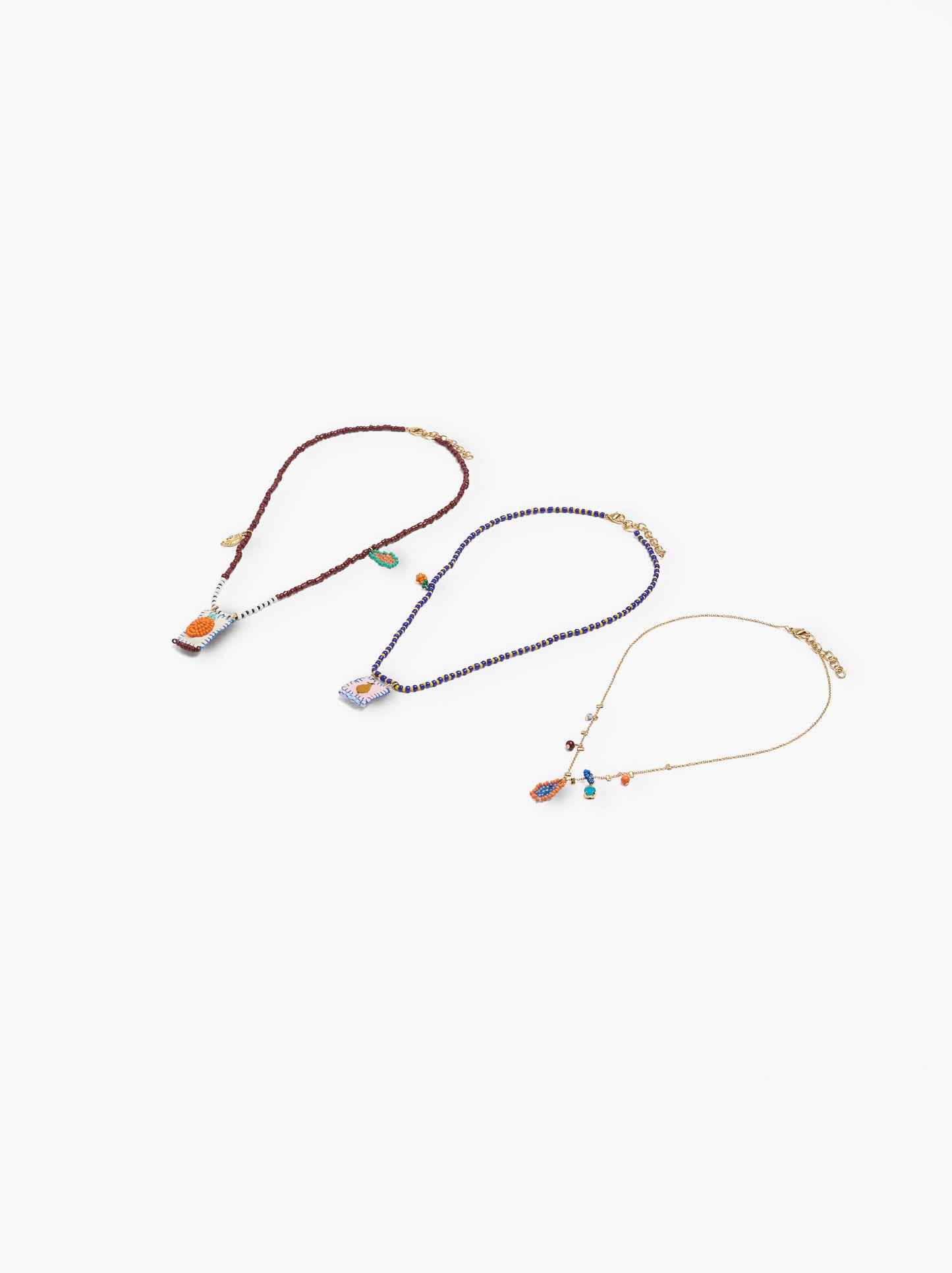 Set Of Necklaces With Multicolor Glass Beads