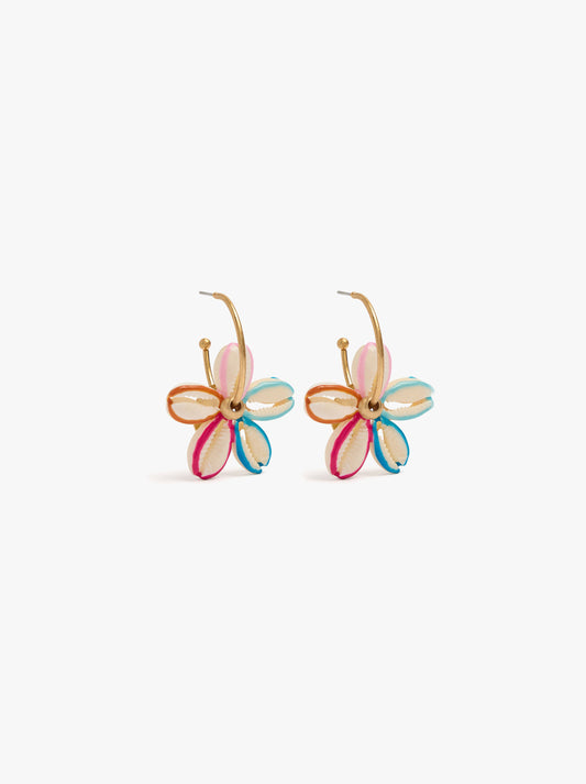 Open Hoop Earrings With Shell Flower