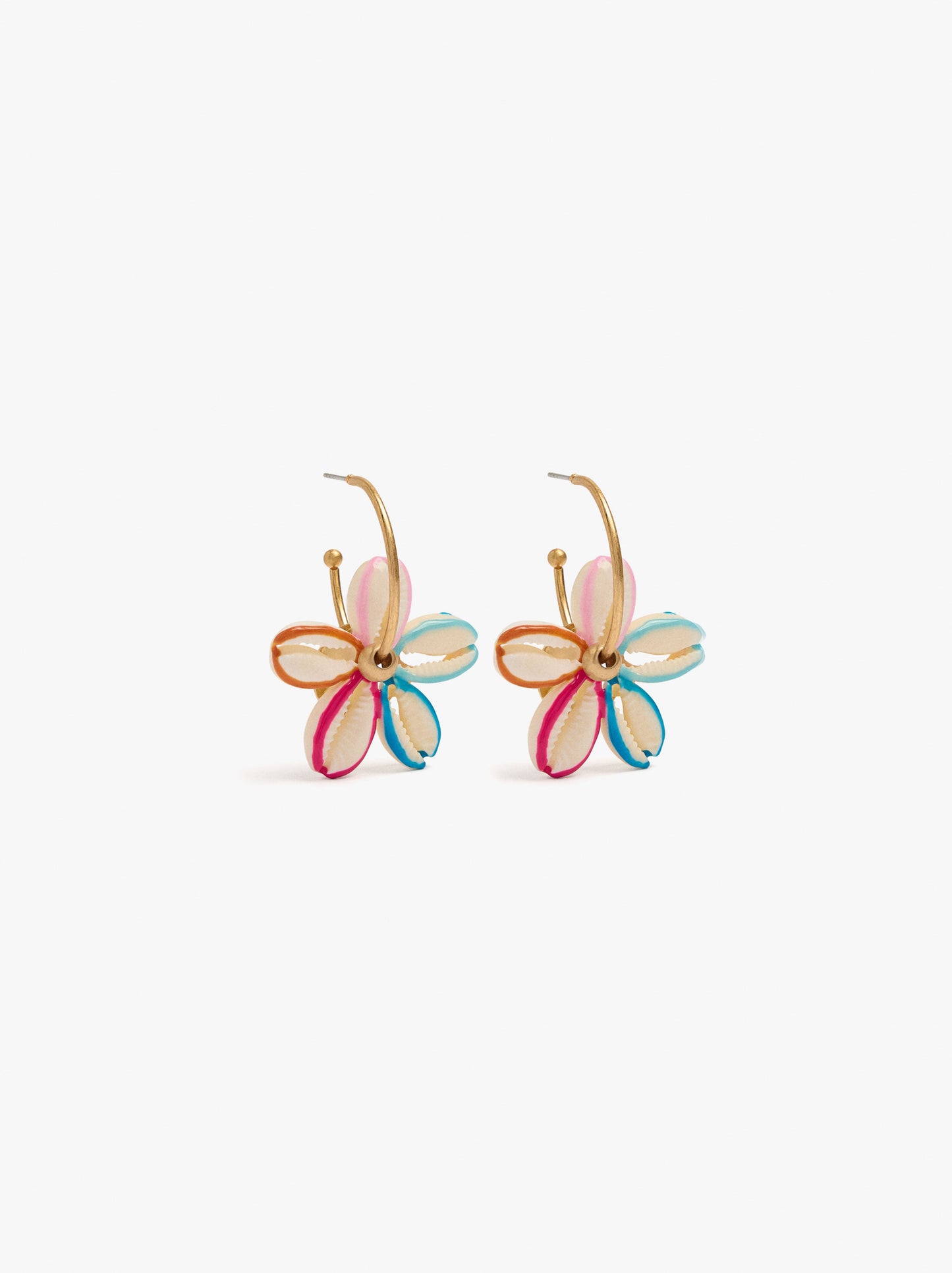 Open Hoop Earrings With Shell Flower