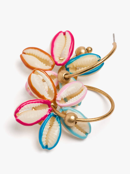 Open Hoop Earrings With Shell Flower