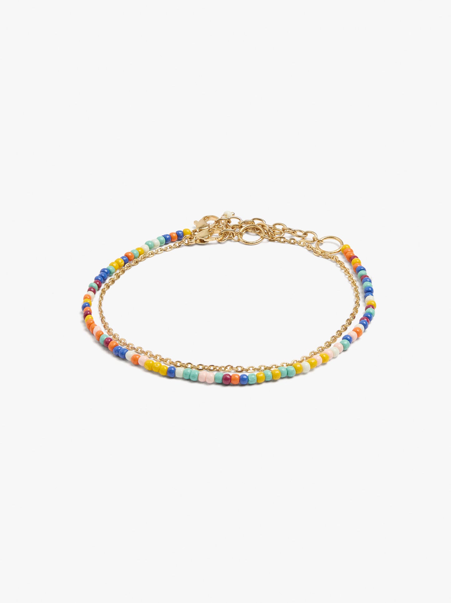 Set Of Multicolored Beaded Anklets