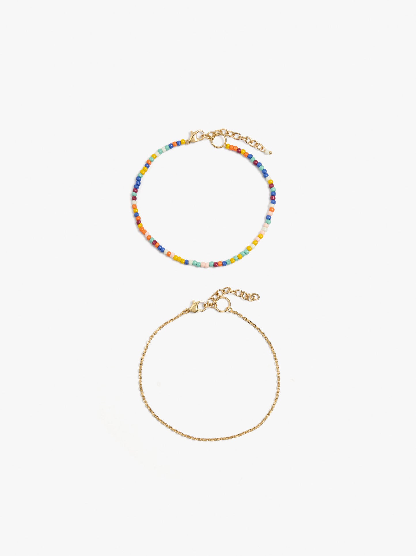 Set Of Multicolored Beaded Anklets