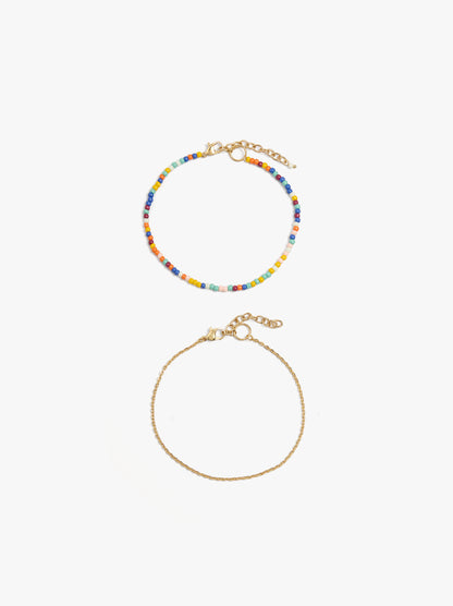 Set Of Multicolored Beaded Anklets