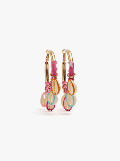 Hoop Earrings With Multicolor Enamel Shells
