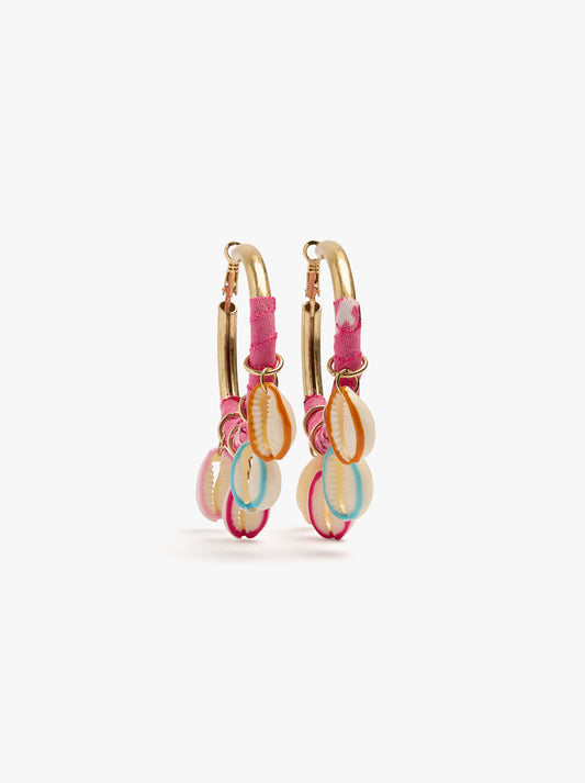 Hoop Earrings With Multicolor Enamel Shells