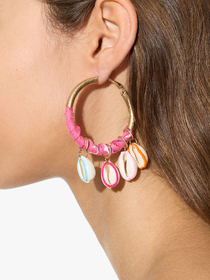 Hoop Earrings With Multicolor Enamel Shells