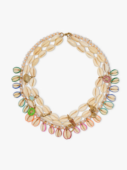 Short Multi-Collar Of Shells With Multicolor Enamel