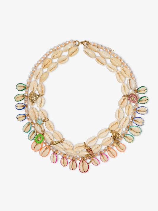 Short Multi-Collar Of Shells With Multicolor Enamel